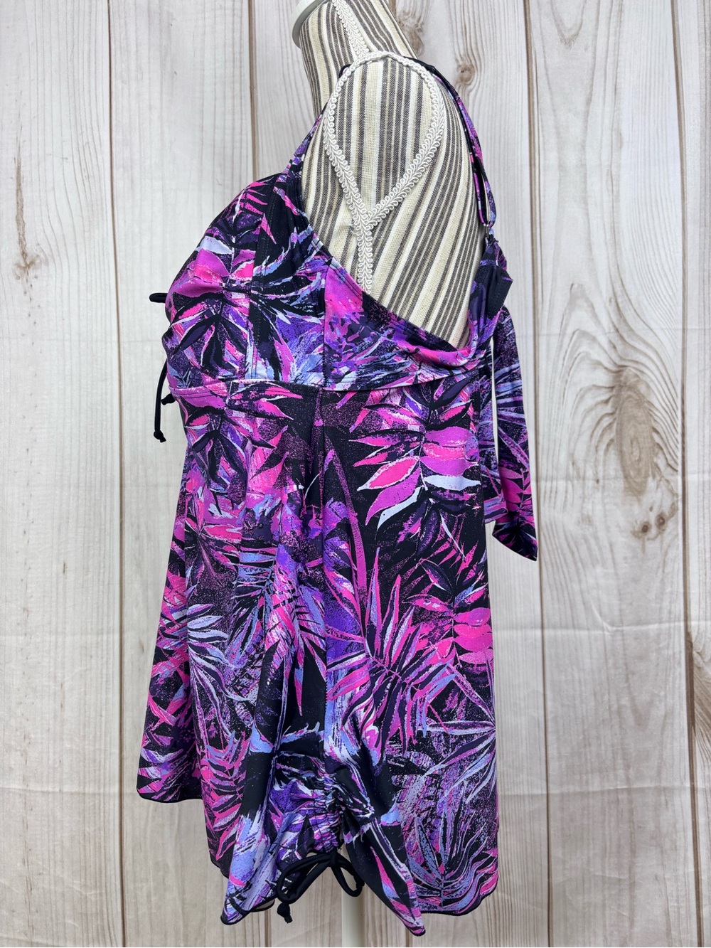 Septangle Plus Size Tankini Swim Top Tropical Print Adjustable Purple Pink Sz 20 - Picture 4 of 13